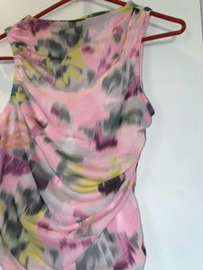 Pink Floral Ruched Sleeveless Top