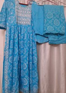 Blue Printed Kurta Set with Dupatta