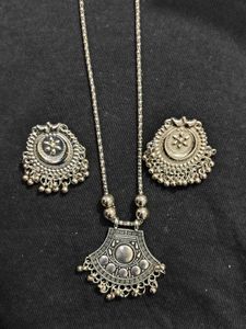 Boho Silver Oxidised Necklace &amp; Earring Set