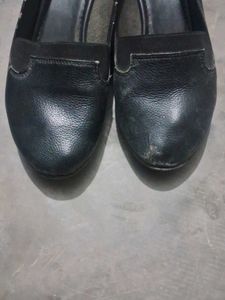 Black Leather Wedge Heels