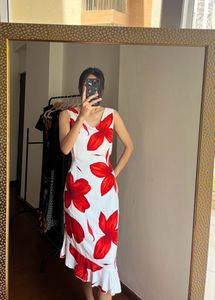 Red Floral Midi Dress