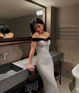 Grey Off-Shoulder Maxi Dress