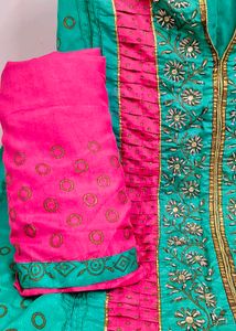 Sea green &amp; Pink Embroidered Kurta Palazzo Set