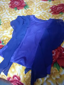 Stylish Blue Sheer Overlay Top
