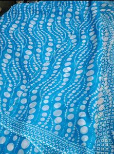Blue Saree with White Polka Dot Pattern