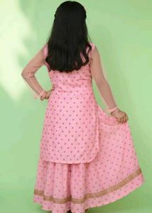 Pink Embroidered  set kurta farara dupatt