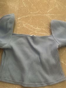 Light Blue Ribbed Square Neck Top