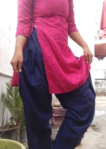 Beautiful Pink Kurta Set with Navy Blue Palazzos