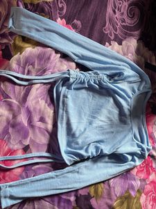 Light Blue Long Sleeve Ruched Top