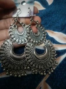 Oxidized Silver Jhumka Earrings