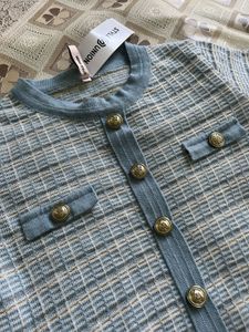 Blue & White Checked Knit Top