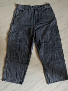 Grey Washed Cargo Jeans