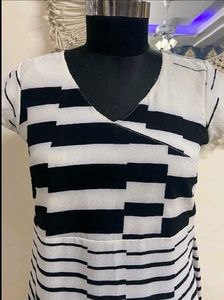 Monochrome Textured Striped Dress