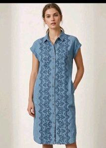 Embroidered Denim Shirt Dress
