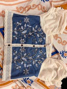 Boho Embroidered Denim Blouse