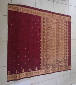 Maroon kanchi pattu Saree with Meenakari/self jari