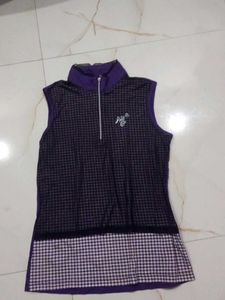Sleeveless Purple Checkered Polo Shirt