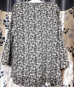 Black And White V-Neck High Low Blouse