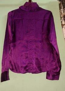 Satin Purple Button-Up Top