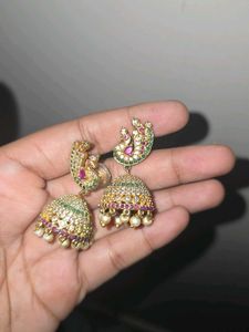 one gram gold Stunning Peacock Jhumka Earrings