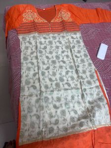 Orange & White Paisley Kurta