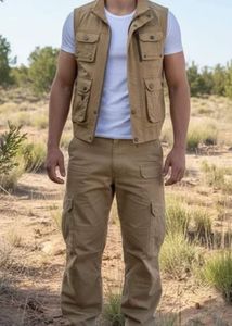 Beige Vest and Cargo Pants Set