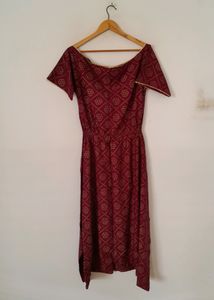 Burgundy Printed Dress (Women's)