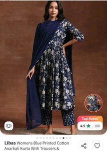 Libas Blue Printed Cotton Anarkali Kurta Set