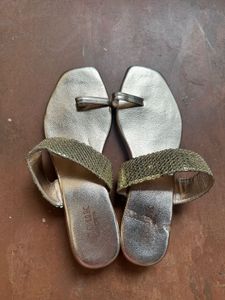 Anouk Gold Toned Embellished One Toe Block Heels