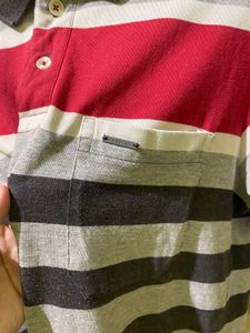 Striped Polo Neck T-Shirt