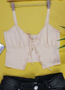 SHEIN ICON Tie Front Lace Trim Cami Top