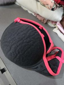Strapless Dark Grey Bra with Pink Trim