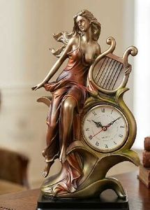 Elegant Goddess & Harp Desk Clock