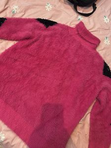 Pink Embellished Turtleneck Sweater