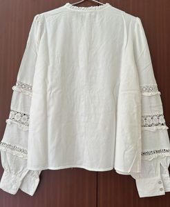 Elegant off White Lace Trimmed Blouse