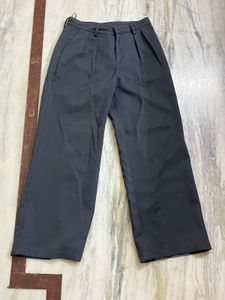 Charcoal Grey Wide-Leg Pleated Trousers
