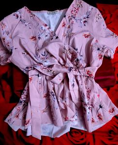 Pink Floral Wrap Blouse