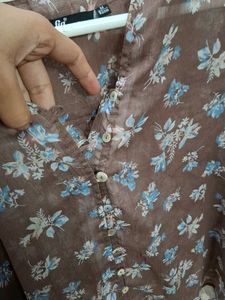Sheer Floral Button-Up Blouse