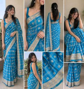 Beautiful Blue Checked Saree