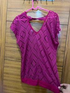 Stylish Pink Sheer Geometric Top
