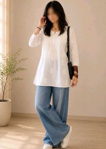 White Chikankari Short Kurta