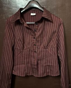 Burgundy Pinstripe Fitted Blouse - S
