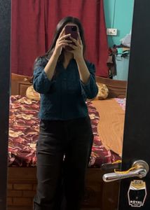 Dark Teal V-Neck Button Top