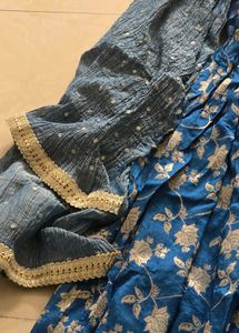 Stunning Blue &amp; Gold Lehenga Choli Set