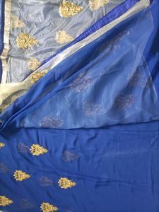 Beautiful Blue Saree With Netted