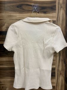 Roadster cream ribbed collared polo top - Size M