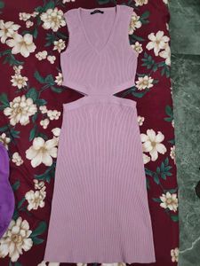 Lavender Cut-Out Ribbed Midi Dress