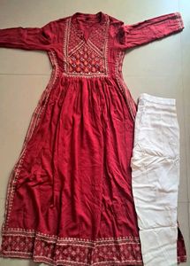 Embroidered Nyra Cut Redish Mehrun Kurta