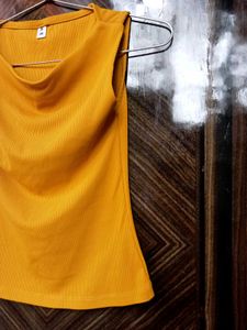 Ribbed Cowl Neck Sleeveless Top