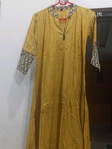 Yellow Kurta with Printed Sleeves
